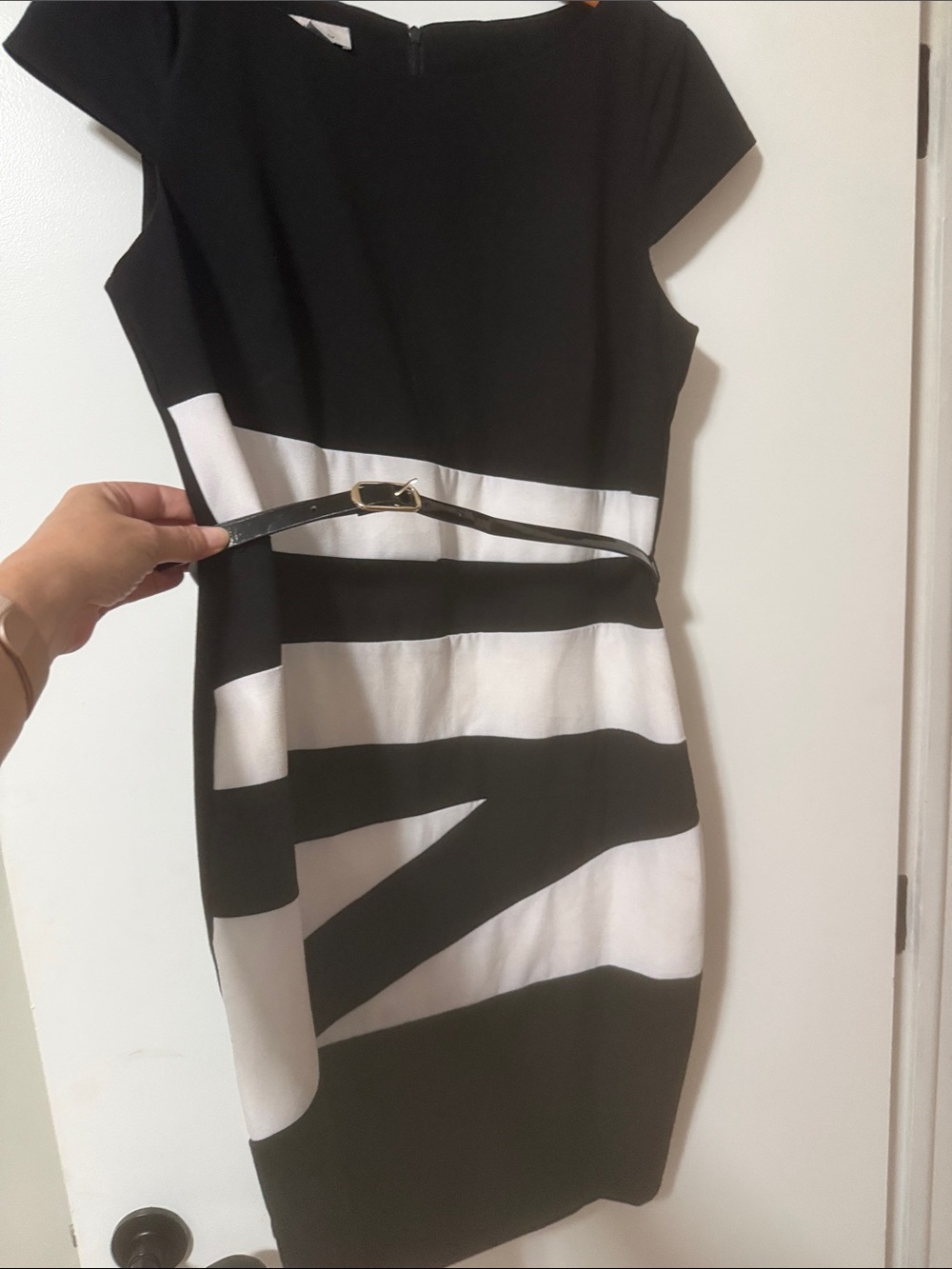 Alyx Black and White Striped Midi Sheath Dress